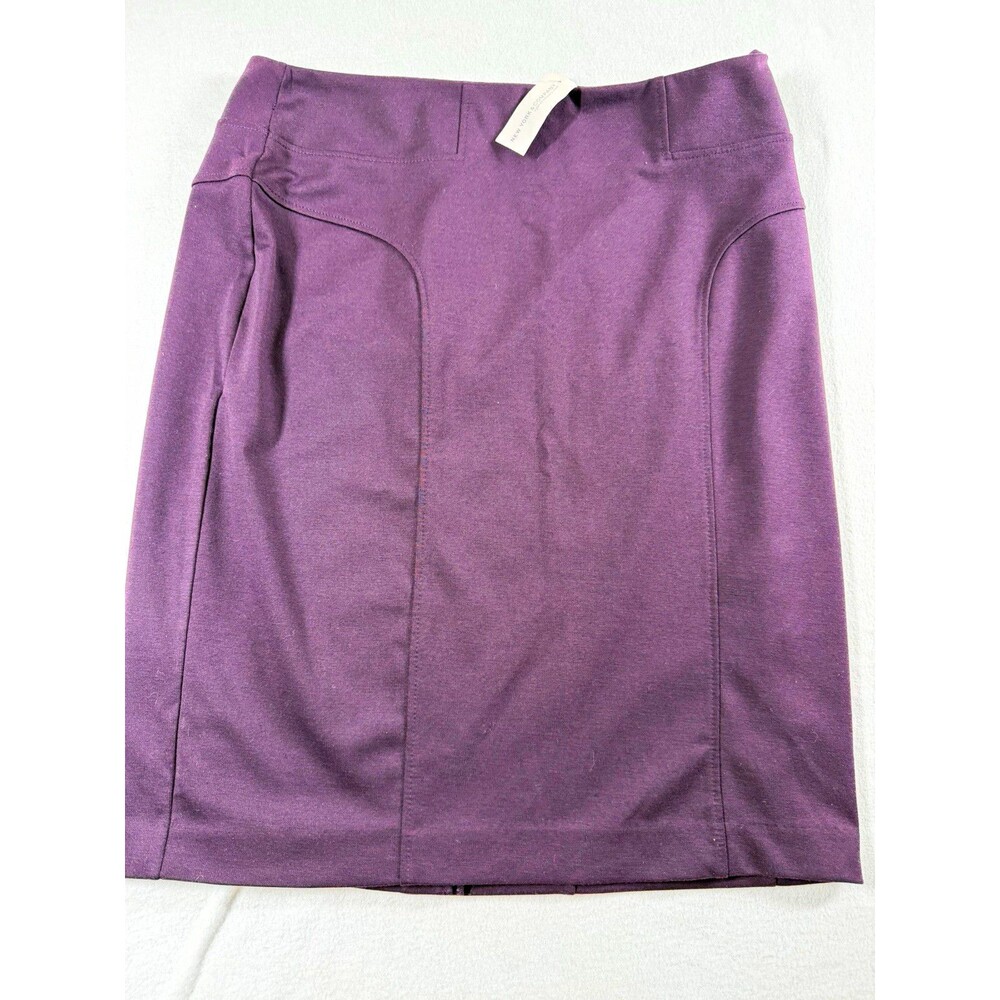New York & Company Womens Purple Solid Knit Pencil Skirt 14 Knee Stretch Zip 527